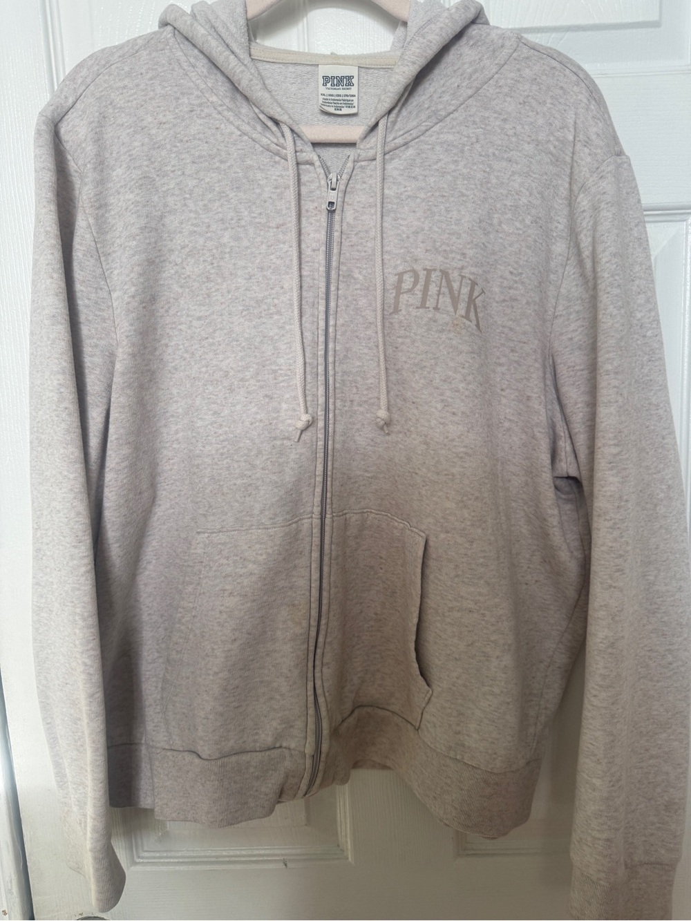 PINK Victoria's Secret Light Heather Taupe Zip-Up Hoodie